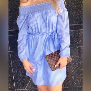Striped Off Shoulder Shirt Dress